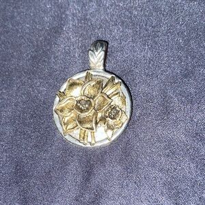 Floral Two-Tone Daffodil Pendant Necklace - Gold Tone & Silver Tone